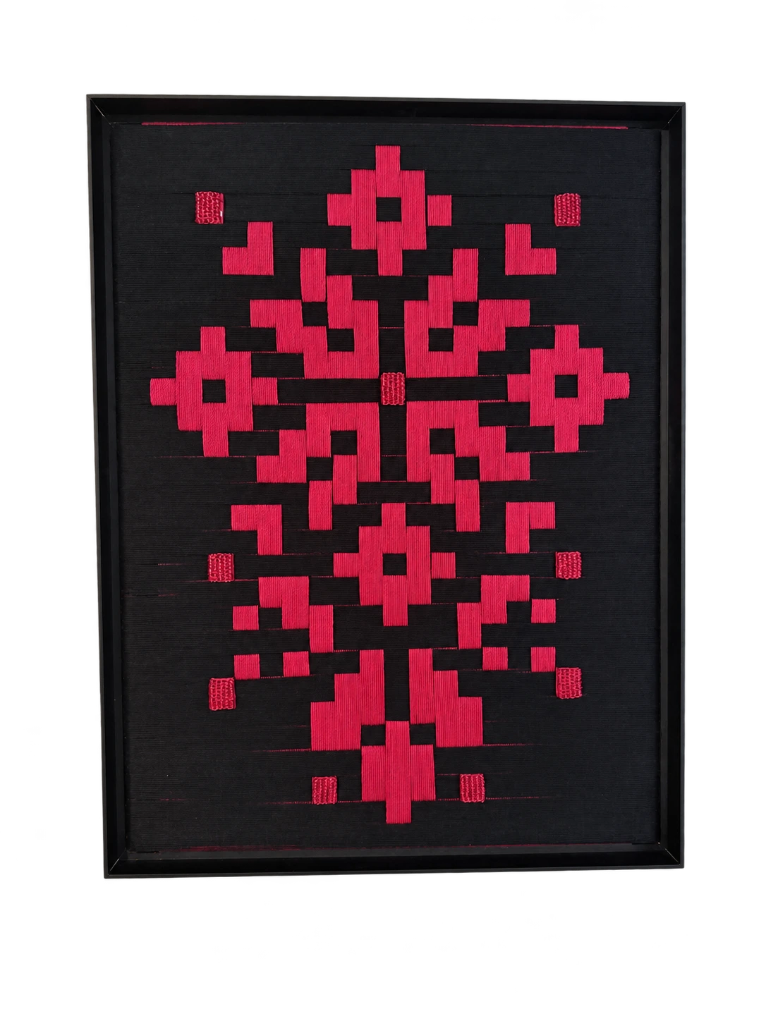 Crimson Bloom, framed threadwork with the photo background removed
